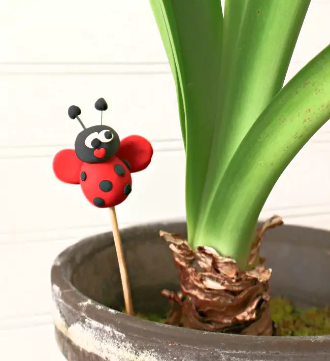 Clay Bug Garden Stake Ladybug