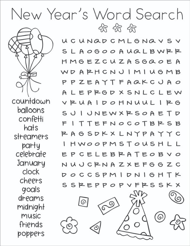 New Year's Eve Word Search Printable and Resolutions Too Laura Kelly