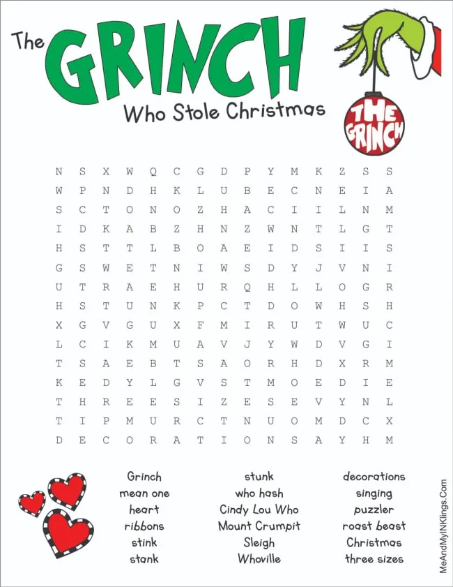 Grinch Word Search Puzzle Free Printable Laura Kelly #39 s Inklings