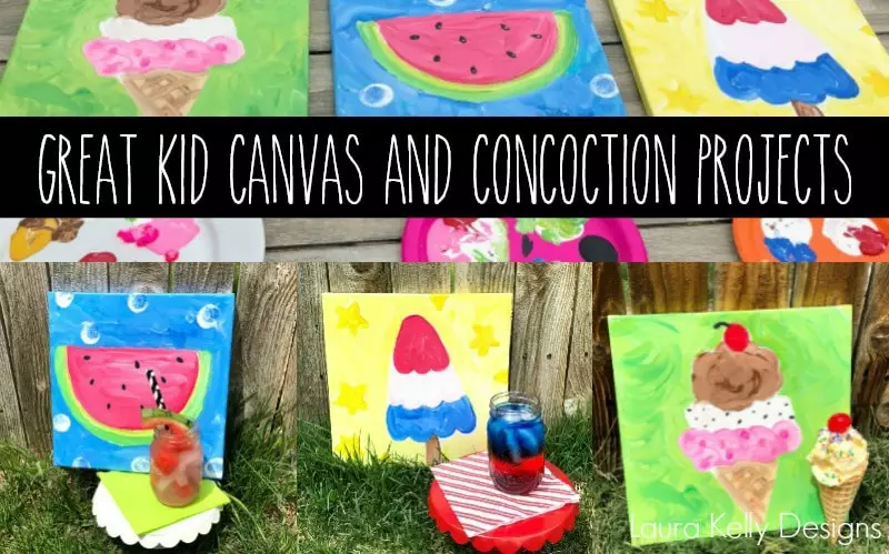 Summertime Kid Canvas Paintings Instructions with Matching Concoctions