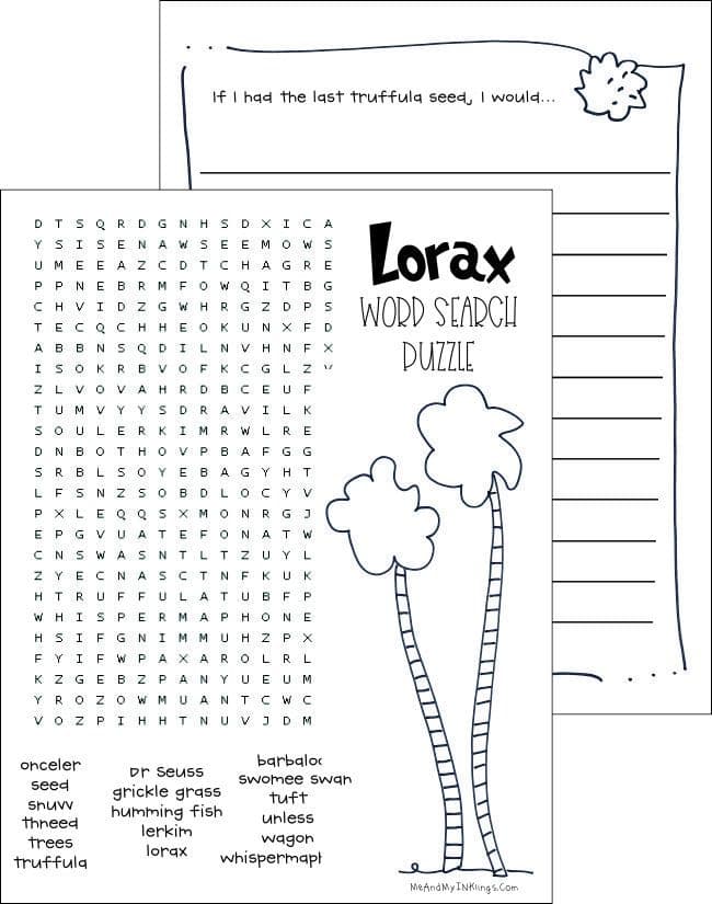 Lorax Printables with Truffula Tree Seeds - Laura Kelly's Inklings