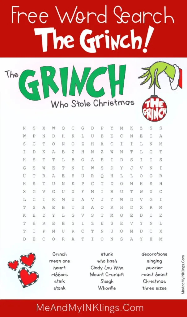 Grinch Word Search Puzzle Free Printable Laura Kelly #39 s Inklings